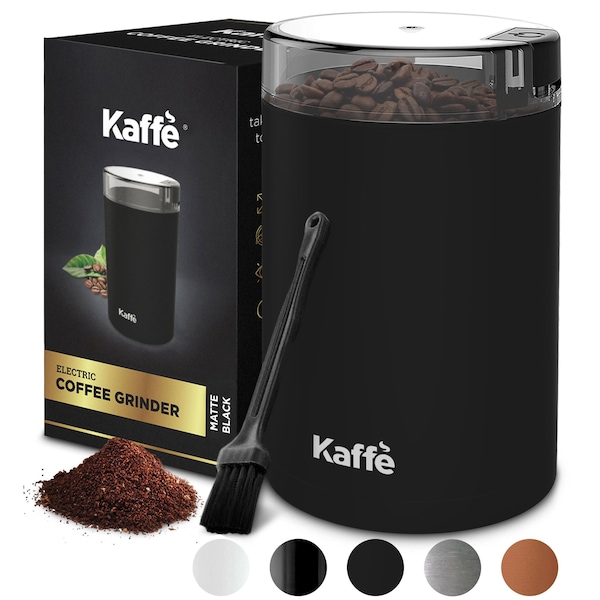 Kaffe Electric Coffee Grinder 14 Cup (3.5oz) with Cleaning Brush. Easy On/Off, Matte Black